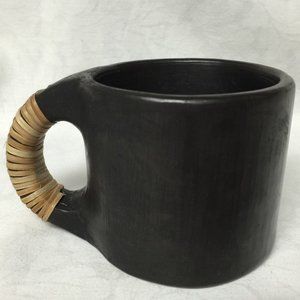 Vintage Tribes India Coffee Tea Beer Mug Black ceramic Rattan Wrapped Ha…